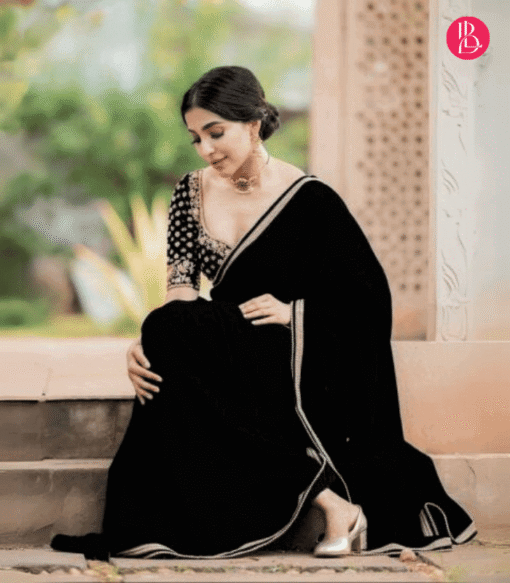 ট্রেডিশনাল লেইস ওয়ার্ক জর্জেট পার্টি শাড়ি - Image 2