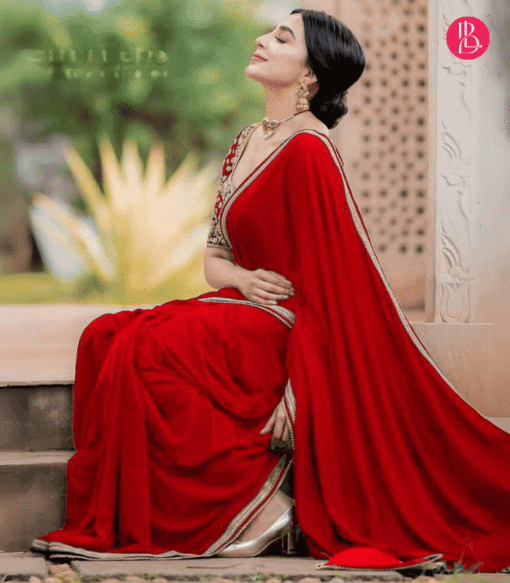 ট্রেডিশনাল লেইস ওয়ার্ক জর্জেট পার্টি শাড়ি