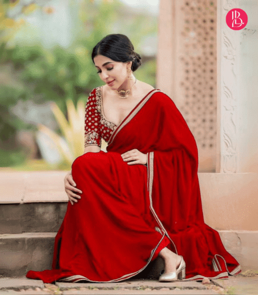 ট্রেডিশনাল লেইস ওয়ার্ক জর্জেট পার্টি শাড়ি - Image 2