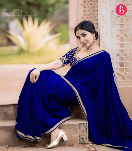 ট্রেডিশনাল লেইস ওয়ার্ক জর্জেট পার্টি শাড়ি - Image 2