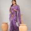 Imported Soft Organza Purple Party Saree With Gorgeous Blouse Piece