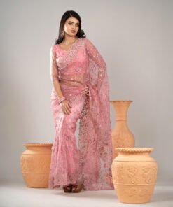Imported Soft Organza Pink Party Saree With Gorgeous Blouse Piece