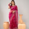 Imported Soft Organza Rani Pink Party Saree With Gorgeous Blouse Piece