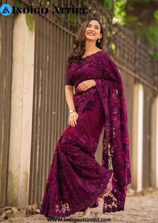 অরিজিনাল ইন্ডিয়ান  ওয়েটলেস  সফট চিনিগুঁড়া   শাড়ী ব্লাউস পিস্ সহ