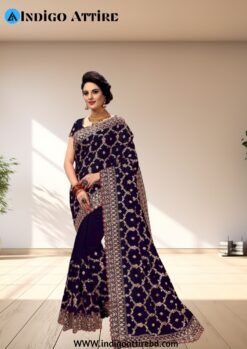 অরিজিনাল ইন্ডিয়ান  ওয়েটলেস  সফট জর্জেট  শাড়ী ব্লাউস পিস্ সহ