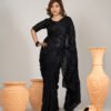 Imported Soft Weightless Chinigura Silk Fabric Black Embroidery Party Saree With Blouse Piece
