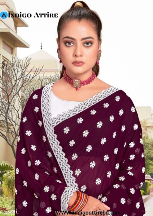 অরিজিনাল ইন্ডিয়ান  ওয়েটলেস  সফট জর্জেট  শাড়ী ব্লাউস পিস্ সহ - Image 2