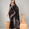 Imported Soft Weightless Georgette Fabric Black Embroidery Party Saree With Blouse Piece