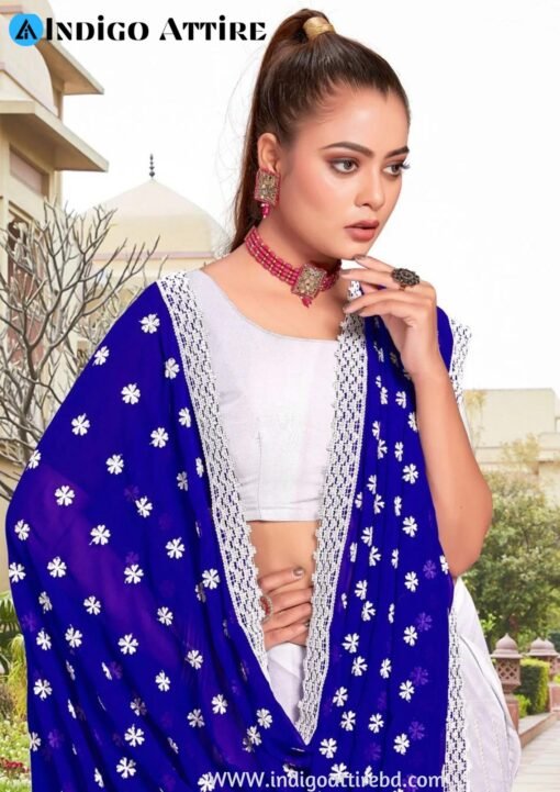 অরিজিনাল ইন্ডিয়ান  ওয়েটলেস  সফট জর্জেট  শাড়ী ব্লাউস পিস্ সহ - Image 2