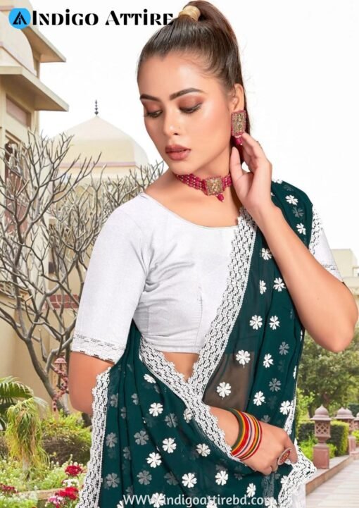 অরিজিনাল ইন্ডিয়ান  ওয়েটলেস  সফট জর্জেট  শাড়ী ব্লাউস পিস্ সহ - Image 2