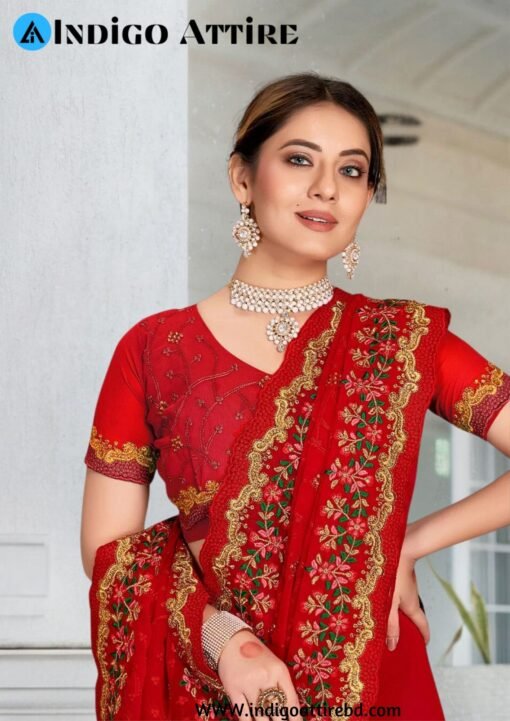 অরিজিনাল ইন্ডিয়ান  ওয়েটলেস  সফট জর্জেট  শাড়ী ব্লাউস পিস্ সহ - Image 2