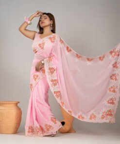 Imported Weightless Soft Georgette Gorgeous Pink Party Saree With Blouse Piece