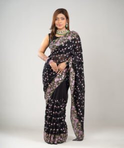 Imported Soft Georgette Gorgeous Black Party Saree With Blouse Piece